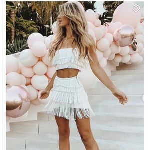 White Fox Boutique Fringe Mini + Crop Set - White